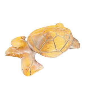 Vintage Hand Carved Wooden Turtle Figurine Decor Whimsical Wood Figure Hand Made